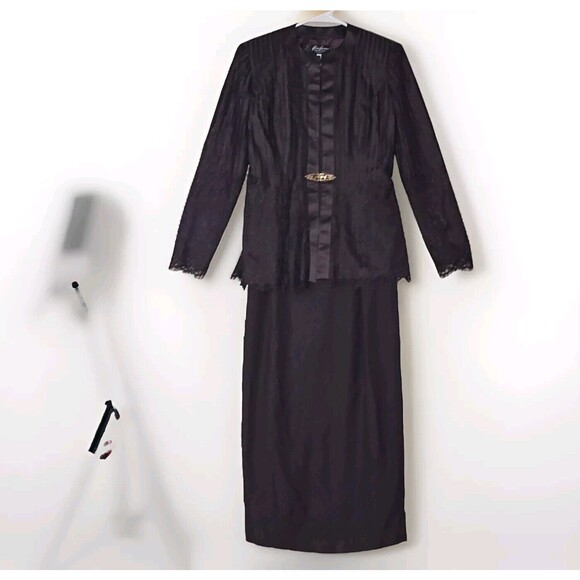 KAREN LAWRENCE BY MATTHEW DRESS Size 6 Chocolate Brown Silk/Lace Gown and Jacket - Picture 1 of 16